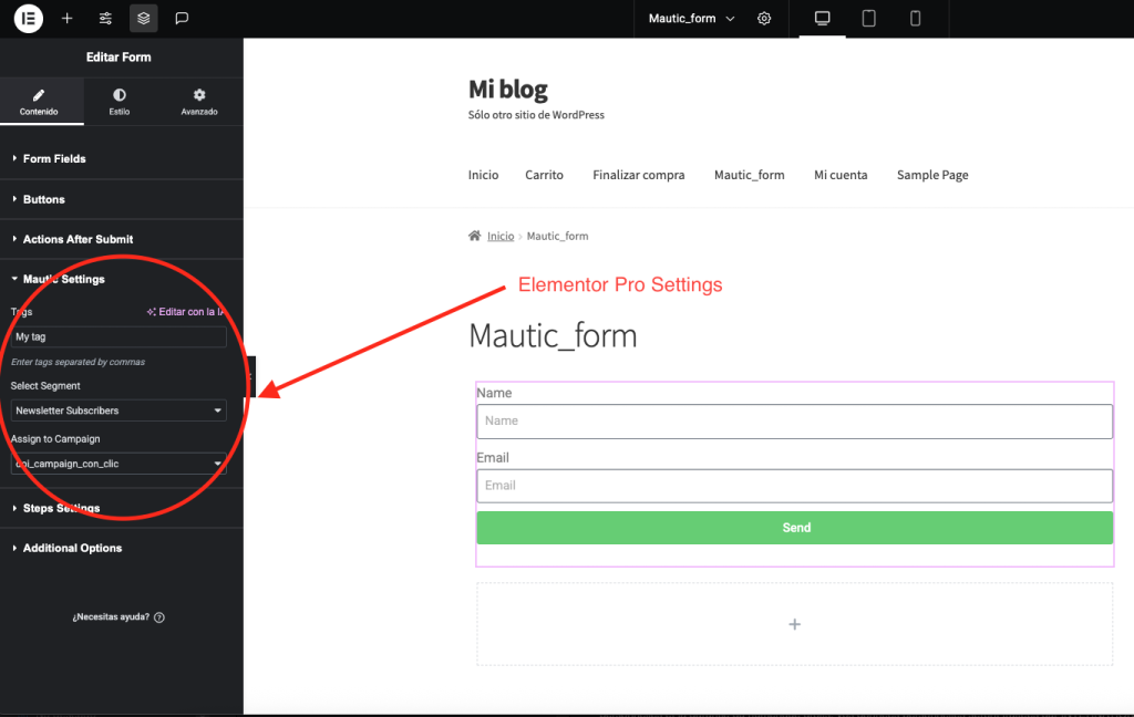 Mautic Elementor Integration
