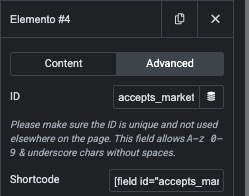 id del campo accepts marketing en elementor para mautic