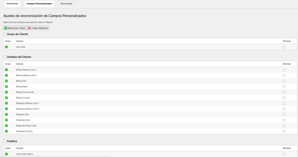 Campos personalizados de woocommerce a Mautic